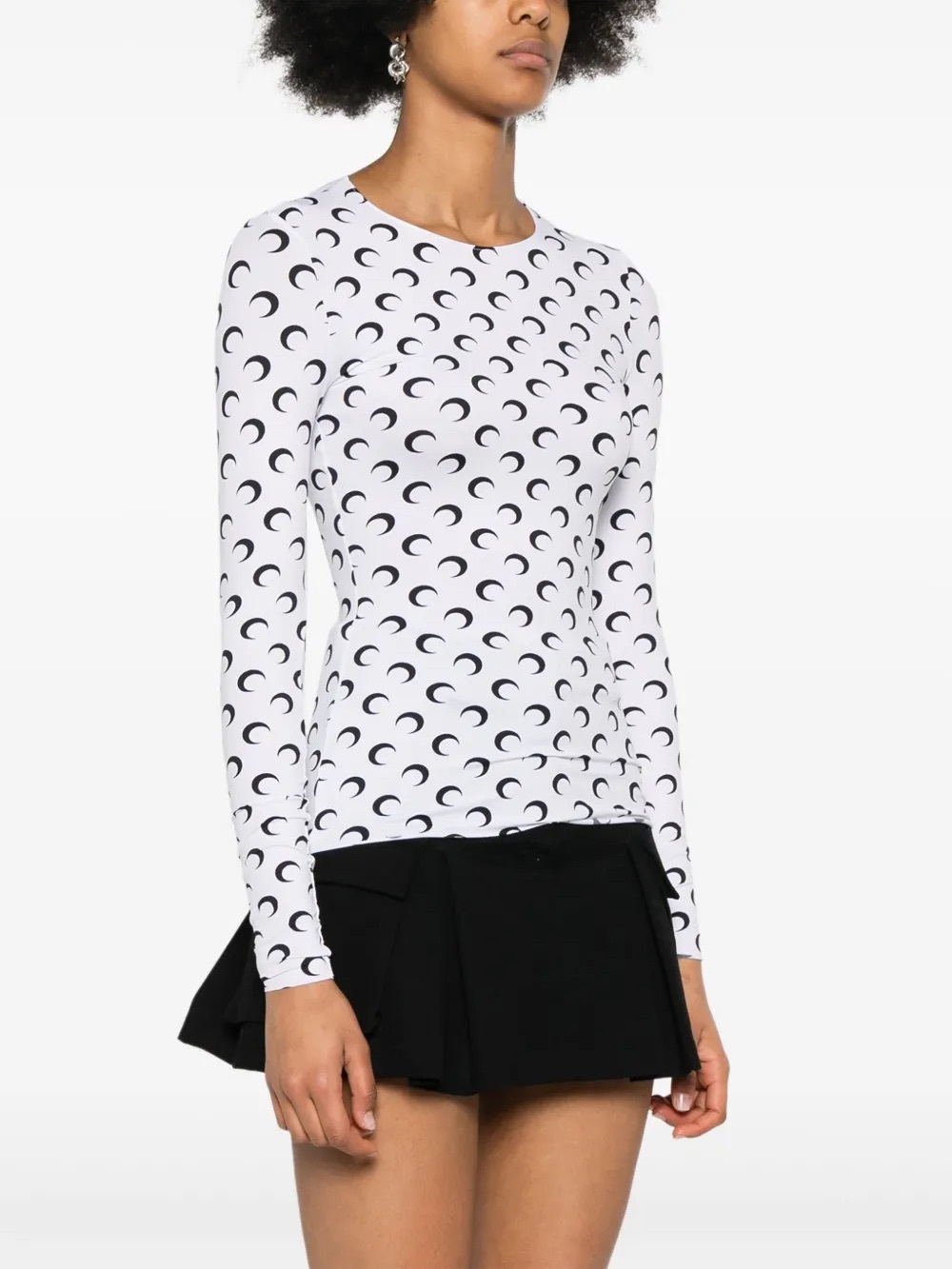 Marine Serre White Line Long-Sleeve Moon Print Top Jersey T Shirt